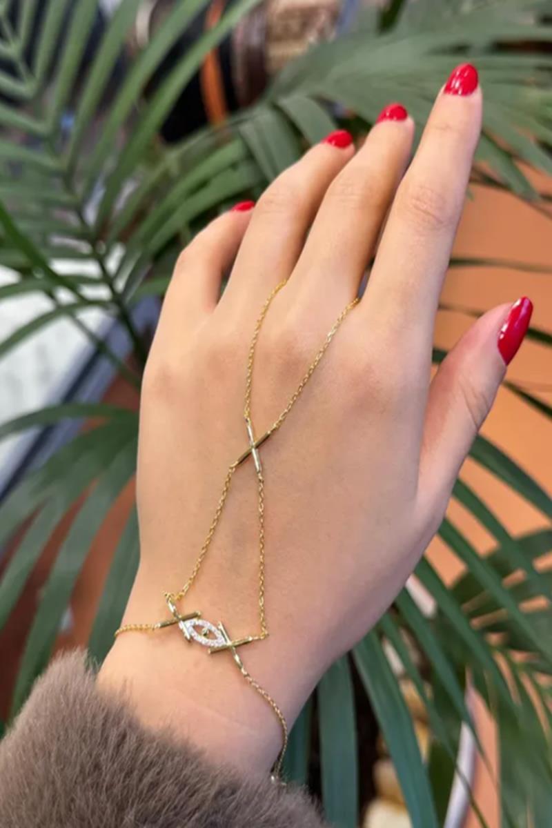 GOLD KAPLAMA RA GÖZÜ MOTİFLİ GÜMÜŞ ŞAHMERAN